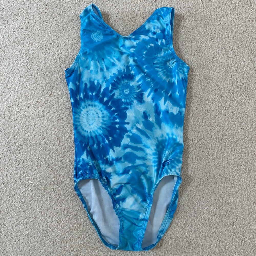 Girls Blue Tie-Dye Gymnastics Leotard